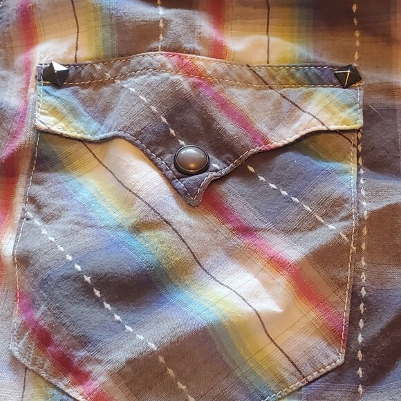 Roper Western Rainbow-Striped Long Sleeve Button-Up Shirt Size M Studded Pockets - Picture 5 of 8